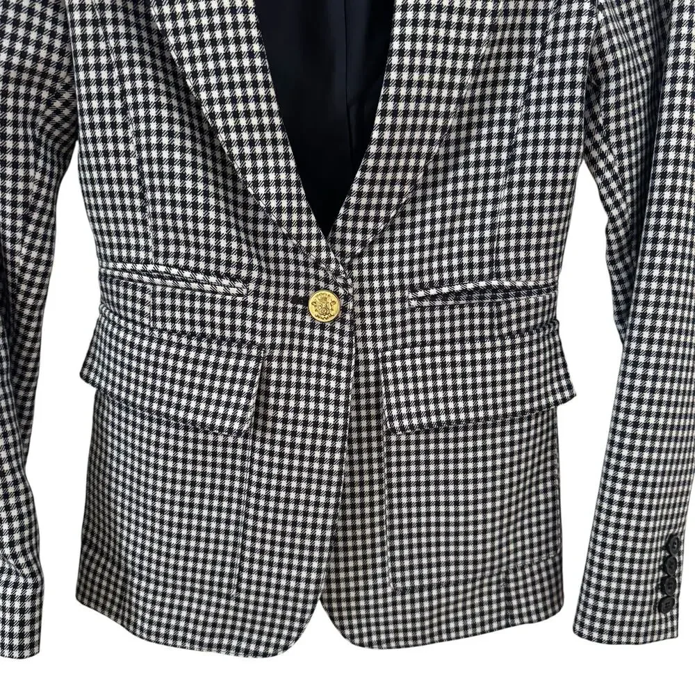 Smythe Classic Duchess Wool Blazer Gingham Check Navy White Size 2 - Picture 5 of 12
